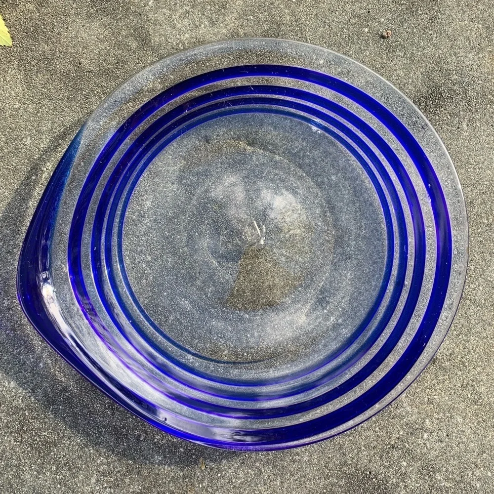 Cobalt Blue Hand Blown Swirl Plate Dish Japan